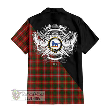 Bruce Tartan Short Sleeve Button Shirt with Family Crest and Military Logo Style