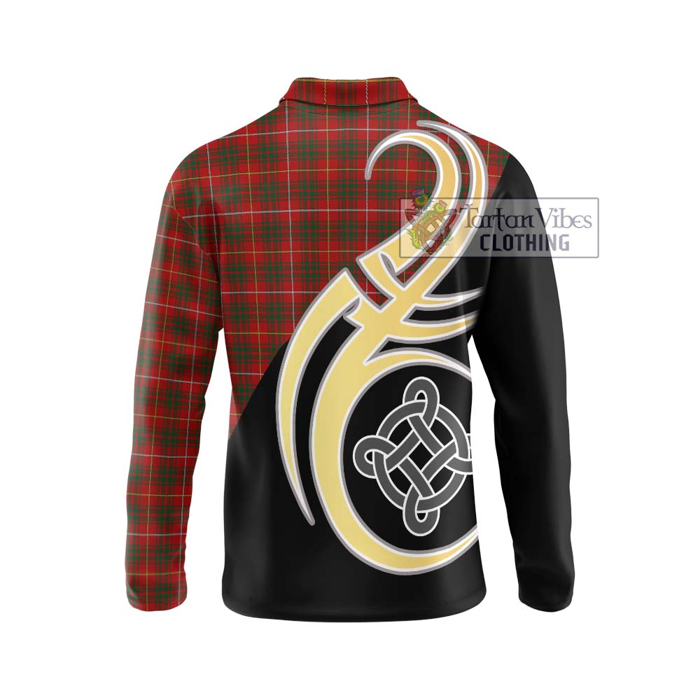 Bruce Tartan Long Sleeve Polo Shirt with Family Crest and Celtic Symbol Style - Tartan Vibes Clothing