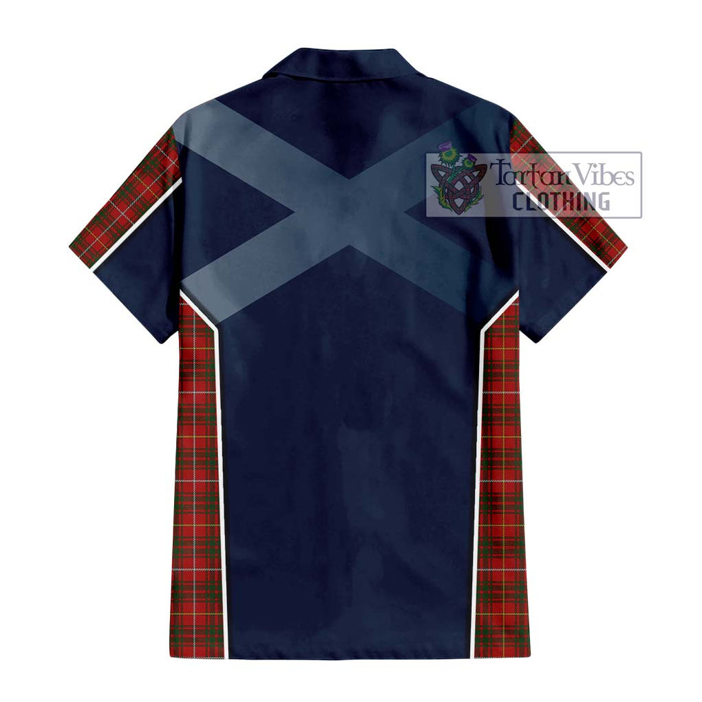 Bruce Tartan Short Sleeve Button Shirt with Family Crest and Lion Rampant Vibes Sport Style - Tartan Vibes Clothing