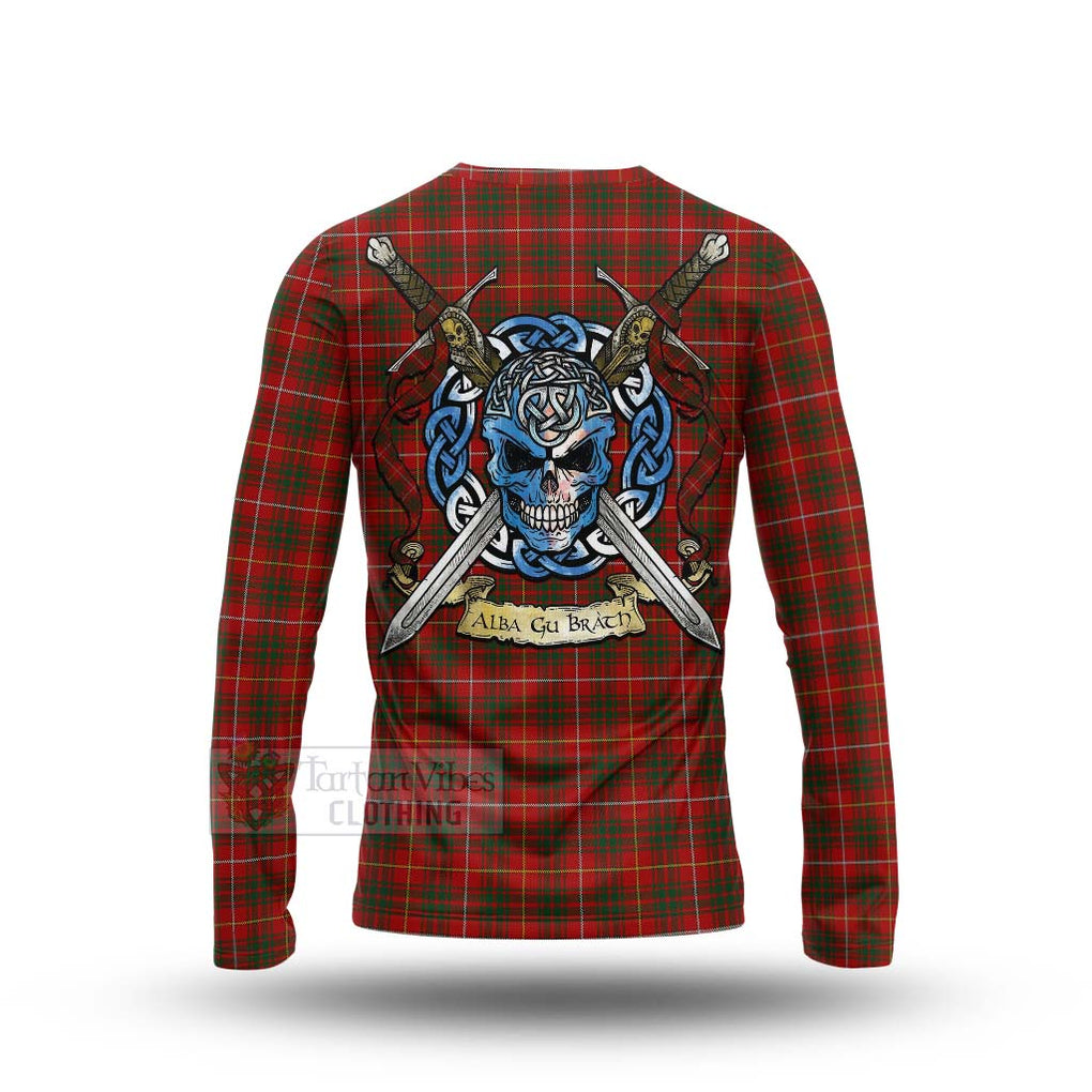 Tartan Vibes Clothing Bruce Tartan Long Sleeve T-Shirt with Family Crest Celtic Skull Style