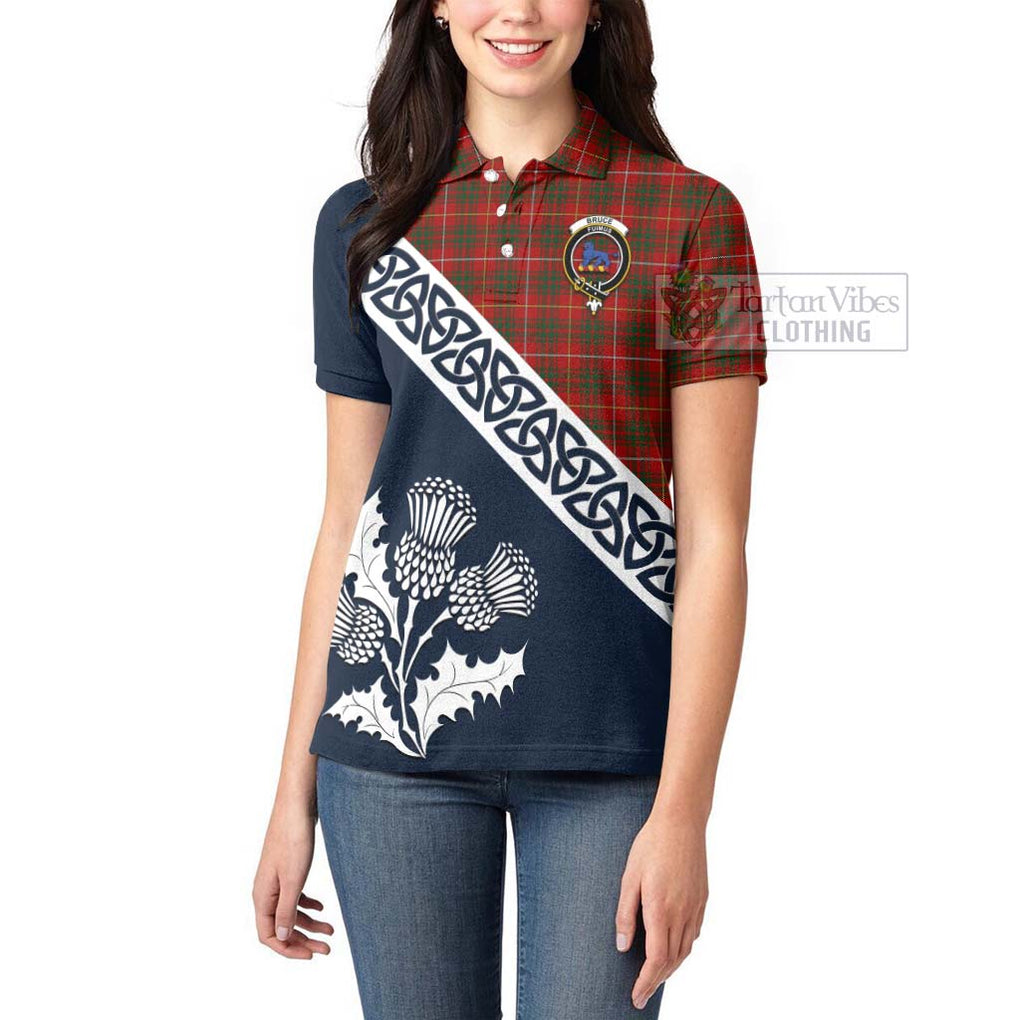 Tartan Vibes Clothing Bruce Tartan Women's Polo Shirt Featuring Thistle and Scotland Map