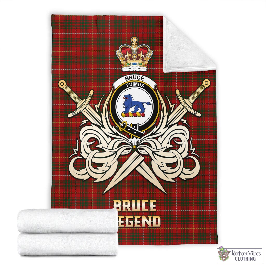 Tartan Vibes Clothing Bruce Tartan Blanket with Clan Crest and the Golden Sword of Courageous Legacy