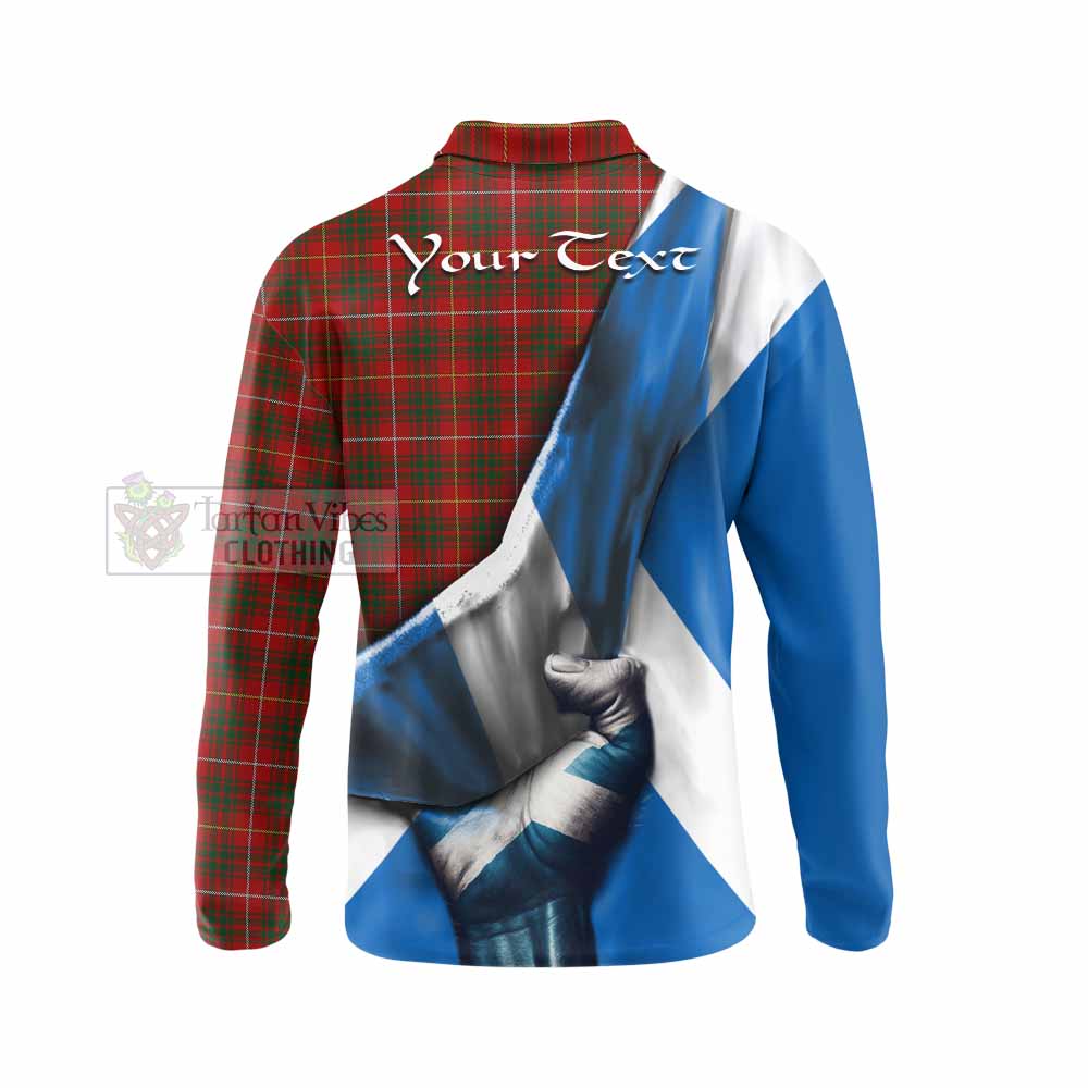 Tartan Vibes Clothing Bruce Tartan Long Sleeve Polo Shirt with Family Crest Scotland Patriotic Style