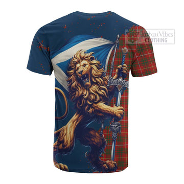 Bruce Tartan Family Crest Cotton T-shirt with Scottish Majestic Lion