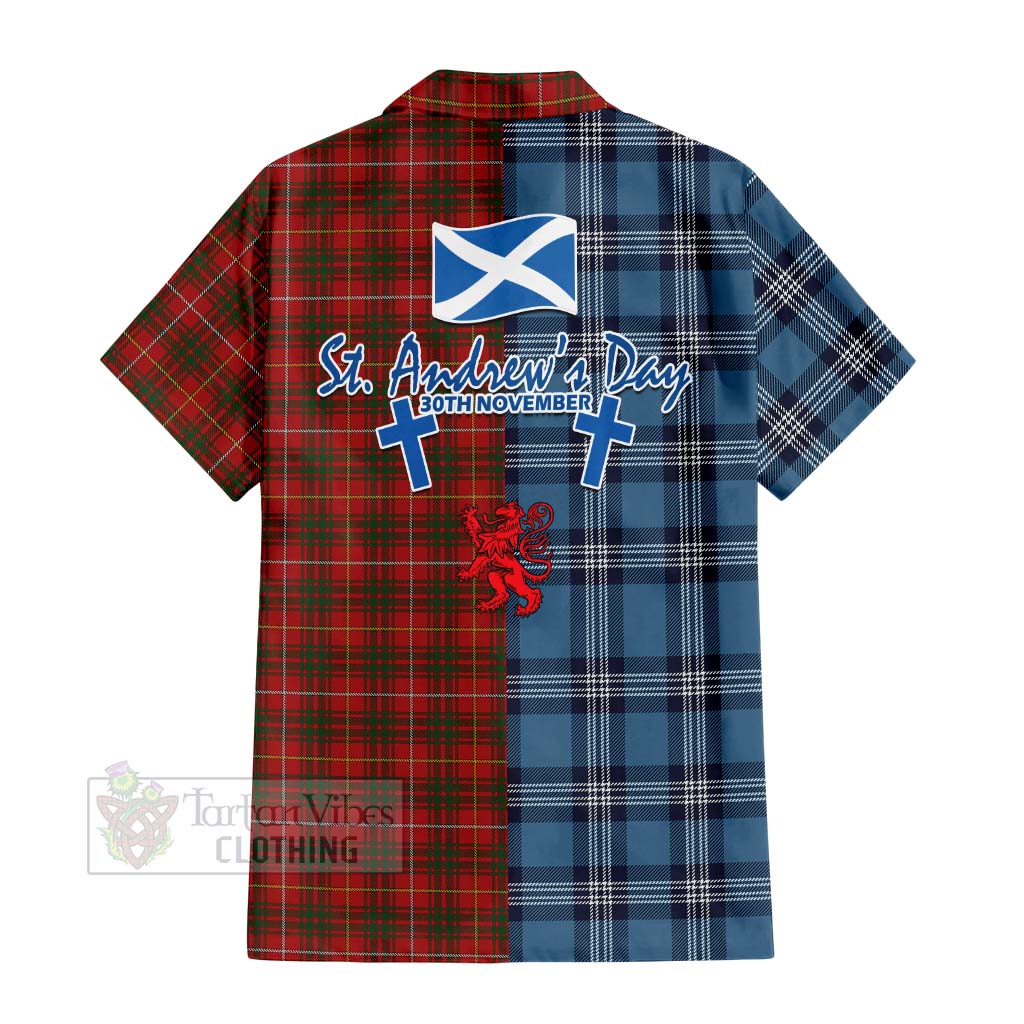 Tartan Vibes Clothing Bruce Tartan Short Sleeve Button Shirt Happy St. Andrew's Day Half Tartan Style