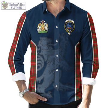 Bruce Tartan Long Sleeve Button Up Shirt with Family Crest and Lion Rampant Vibes Sport Style