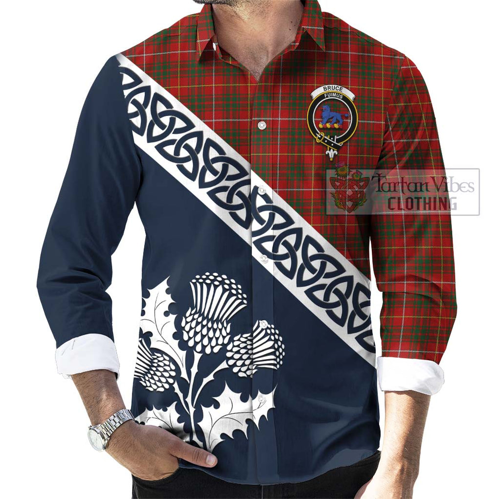 Tartan Vibes Clothing Bruce Tartan Long Sleeve Button Shirt Featuring Thistle and Scotland Map