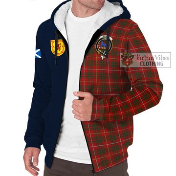 Bruce Tartan Sherpa Hoodie Alba with Scottish Lion Royal Arm Half Style