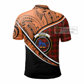 Bruce Crest Tartan Polo Shirt with Polynesian Vibes Style - Orange Version