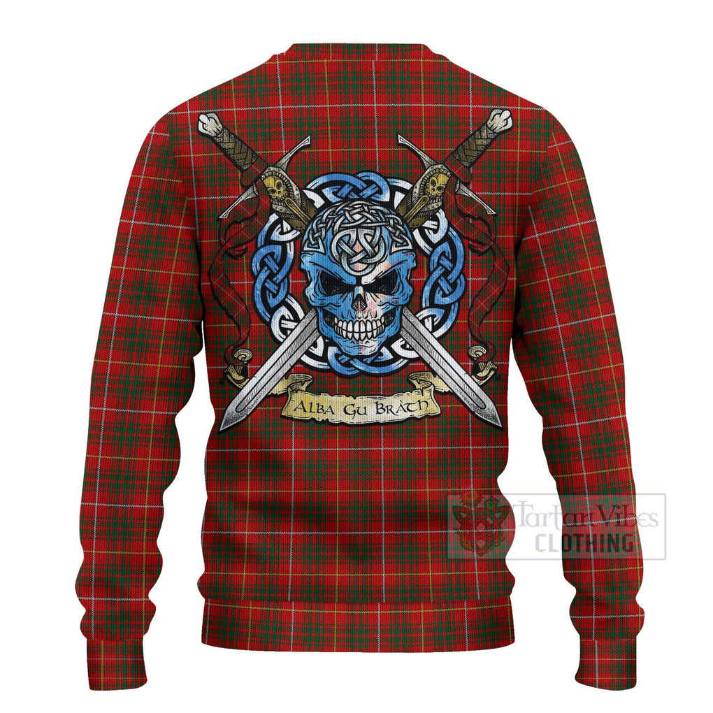 Tartan Vibes Clothing Bruce Tartan Knitted Sweater with Family Crest Celtic Skull Style