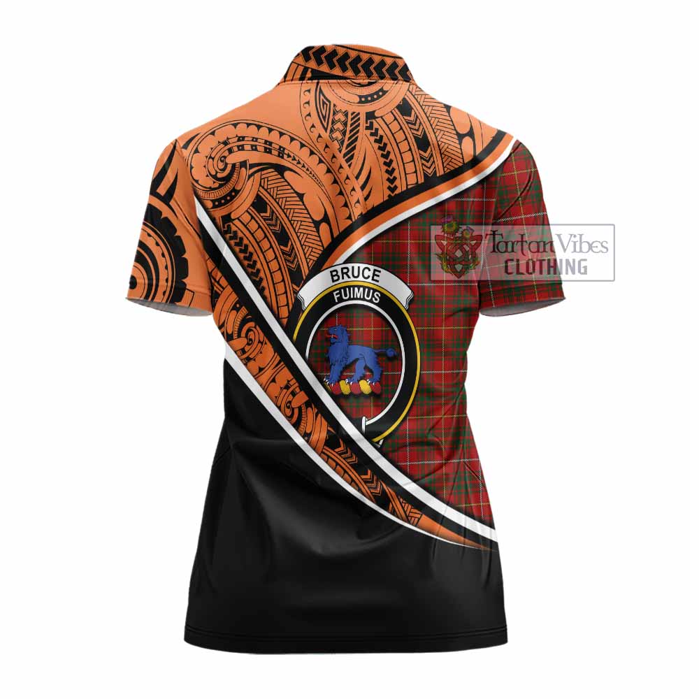 Tartan Vibes Clothing Bruce Crest Tartan Women's Polo Shirt with Maori Tattoo Style - Orange Version