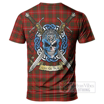 Bruce Tartan T-Shirt with Family Crest Celtic Skull Style