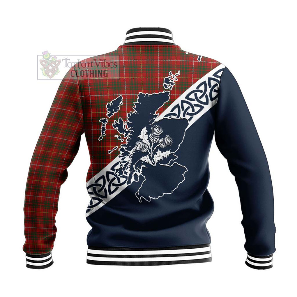 Tartan Vibes Clothing Bruce Tartan Baseball Jacket Featuring Thistle and Scotland Map