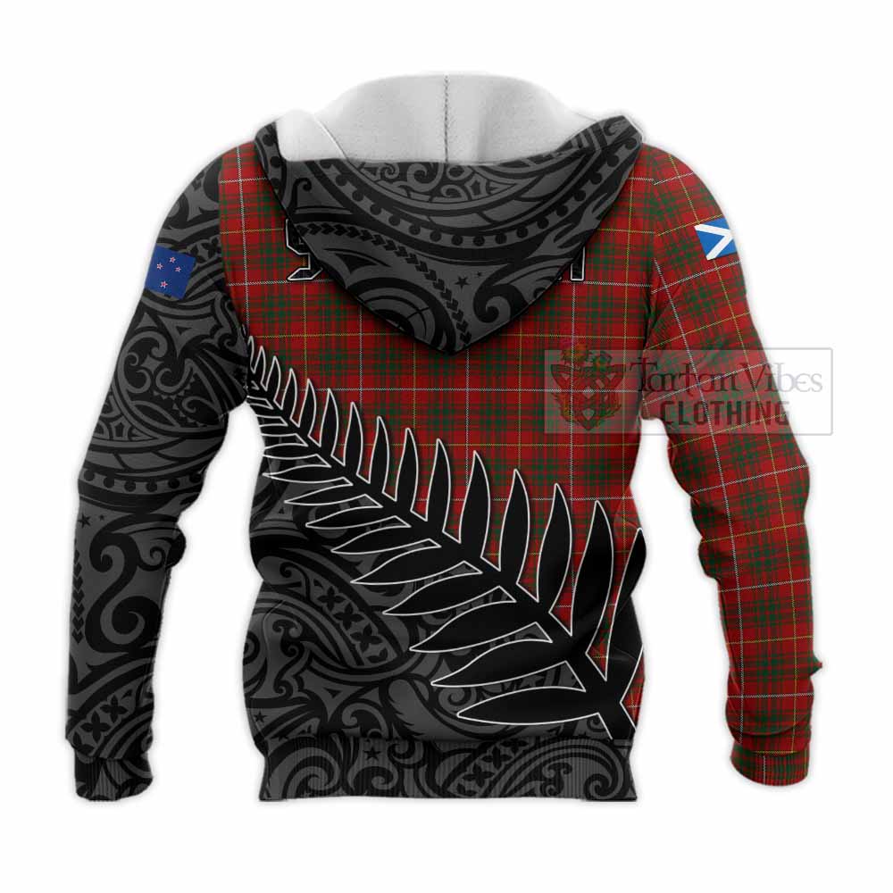 Tartan Vibes Clothing Bruce Crest Tartan Knitted Hoodie with New Zealand Silver Fern Half Style