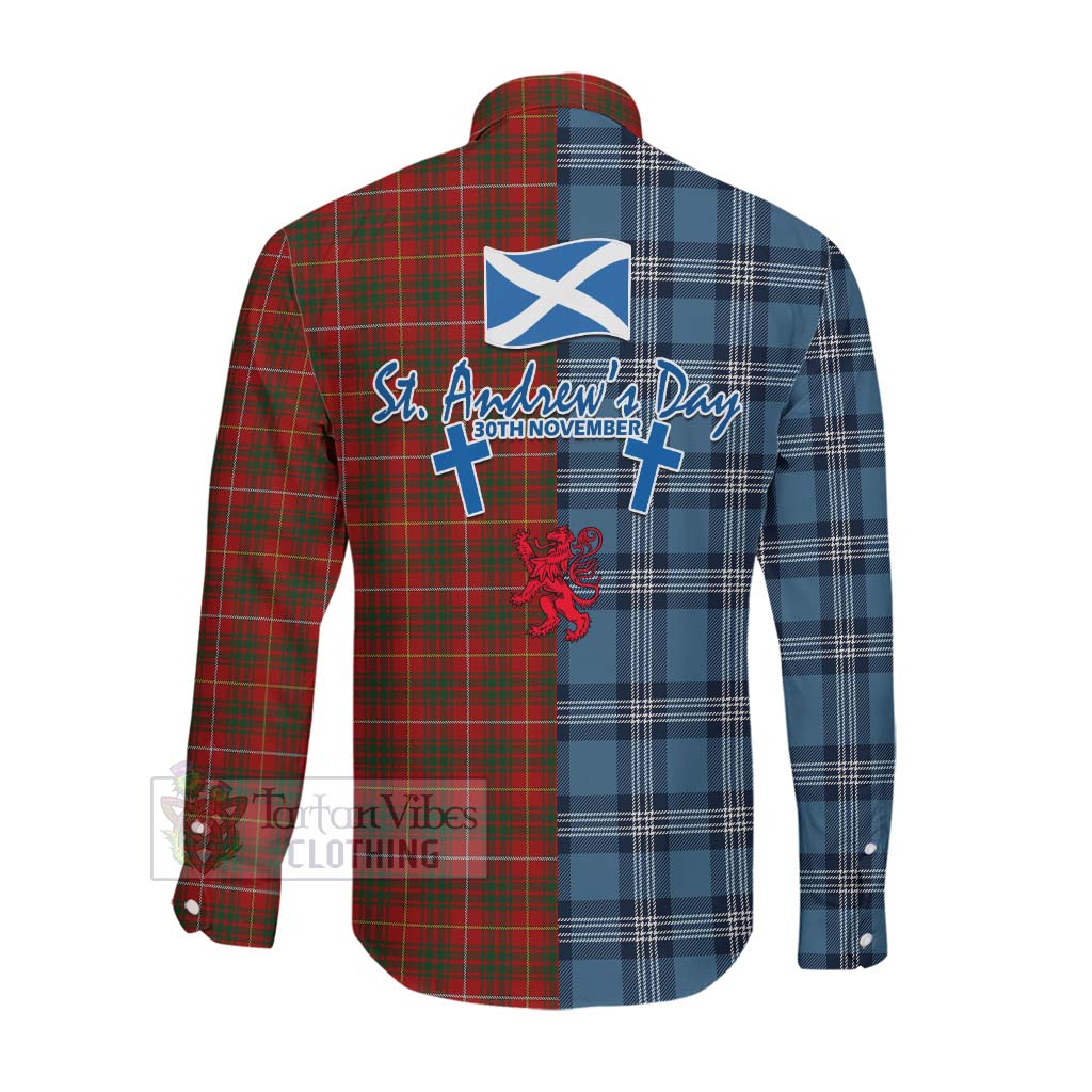 Tartan Vibes Clothing Bruce Tartan Long Sleeve Button Shirt Happy St. Andrew's Day Half Tartan Style