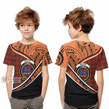 Bruce Crest Tartan Kid T-Shirt with Polynesian Vibes Style - Orange Version