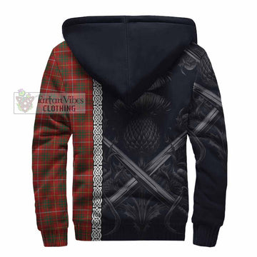 Bruce Tartan Sherpa Hoodie with Family Crest Cross Sword Thistle Celtic Vibes