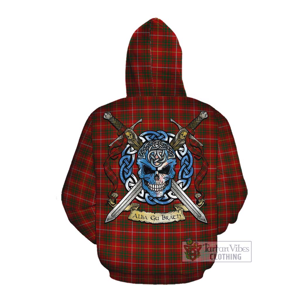 Tartan Vibes Clothing Bruce Tartan Cotton Hoodie with Family Crest Celtic Skull Style