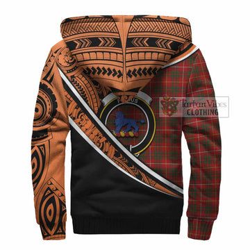 Bruce Crest Tartan Sherpa Hoodie with Polynesian Vibes Style - Orange Version