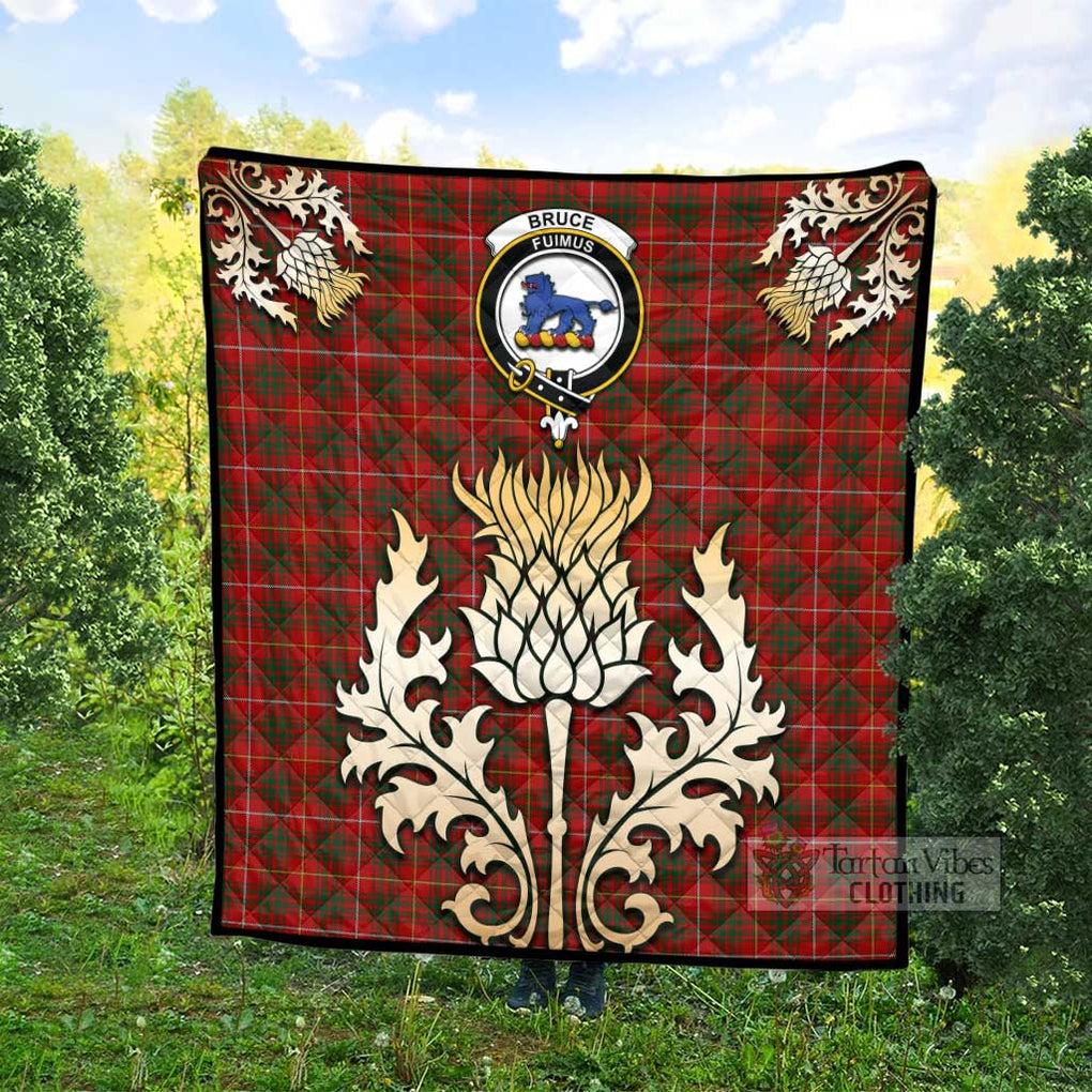 Tartan Vibes Clothing Bruce Tartan Quilt with Family Crest and Golden Thistle Style