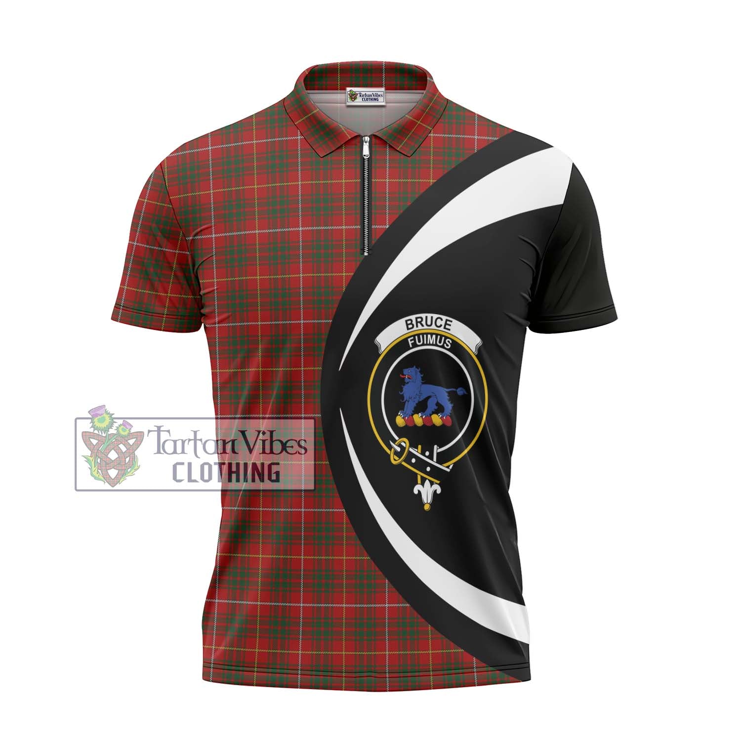 Tartan Vibes Clothing Bruce Tartan Zipper Polo Shirt with Family Crest Circle Style