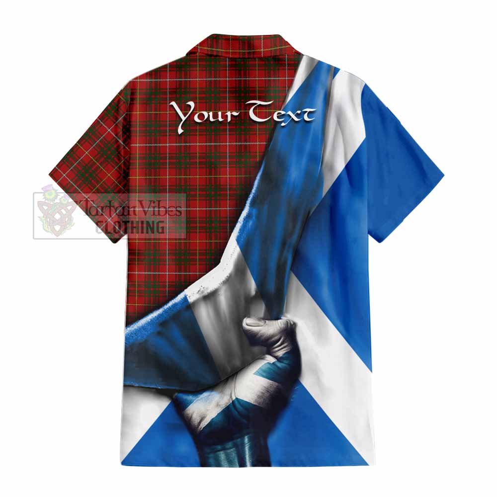 Tartan Vibes Clothing Bruce Tartan Short Sleeve Button Shirt with Family Crest Scotland Patriotic Style