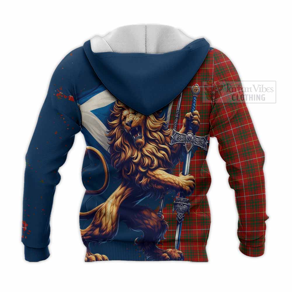 Tartan Vibes Clothing Bruce Tartan Family Crest Knitted Hoodie with Scottish Majestic Lion