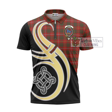 Bruce Tartan Zipper Polo Shirt with Family Crest and Celtic Symbol Style