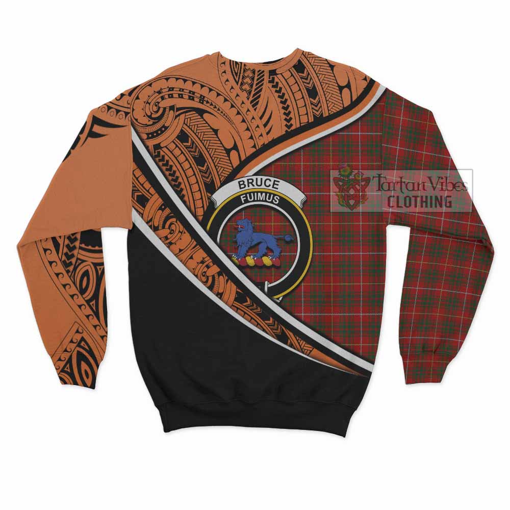 Tartan Vibes Clothing Bruce Crest Tartan Sweatshirt with Maori Tattoo Style - Orange Version