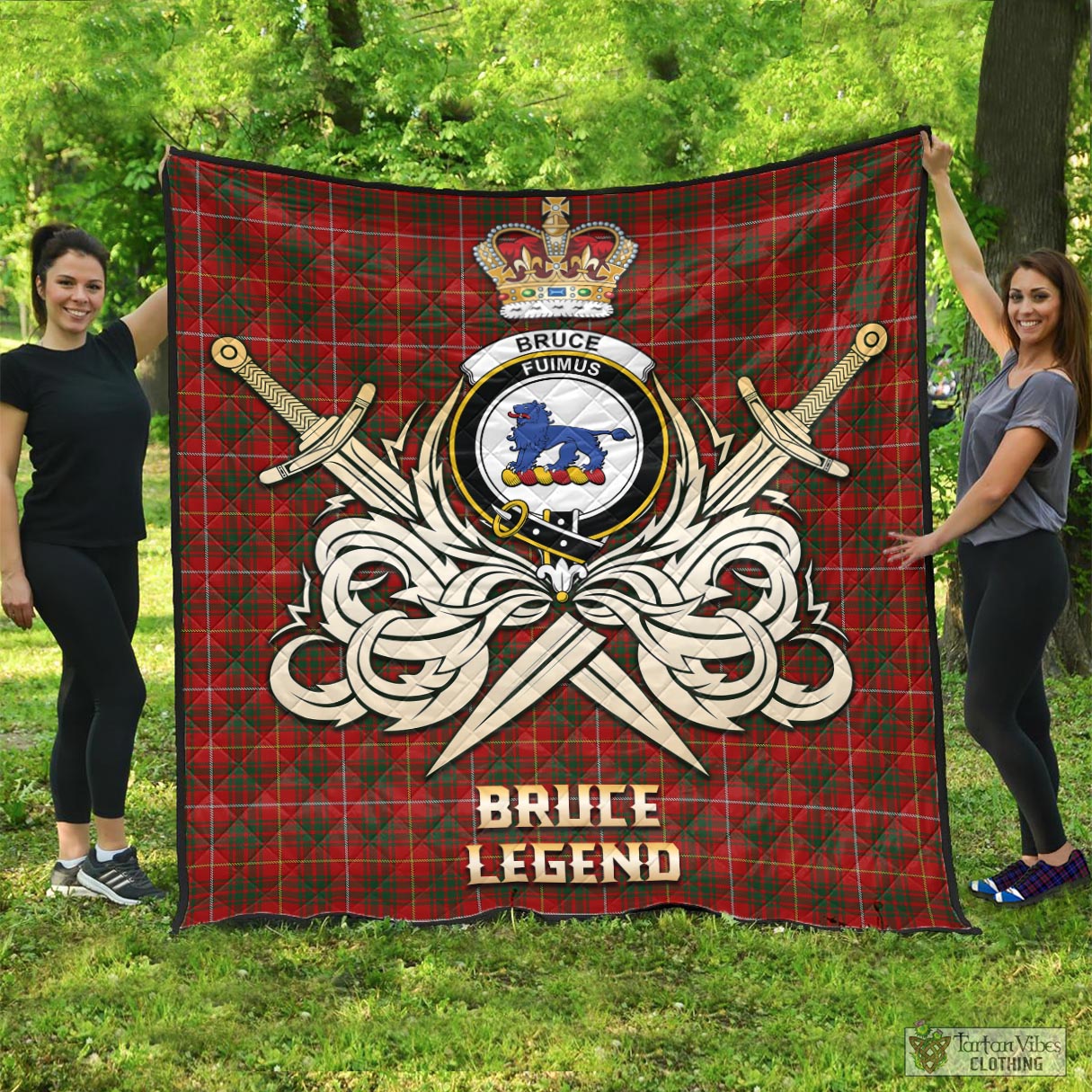 Tartan Vibes Clothing Bruce Tartan Quilt with Clan Crest and the Golden Sword of Courageous Legacy