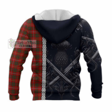 Bruce Tartan Knitted Hoodie with Family Crest Cross Sword Thistle Celtic Vibes