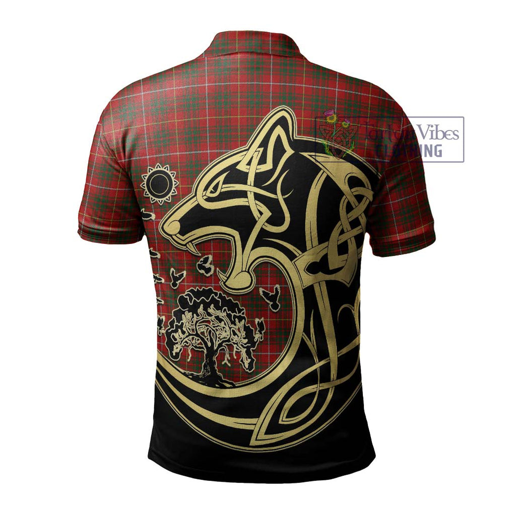 Bruce Tartan Polo Shirt with Family Crest Celtic Wolf Style - Tartanvibesclothing Shop