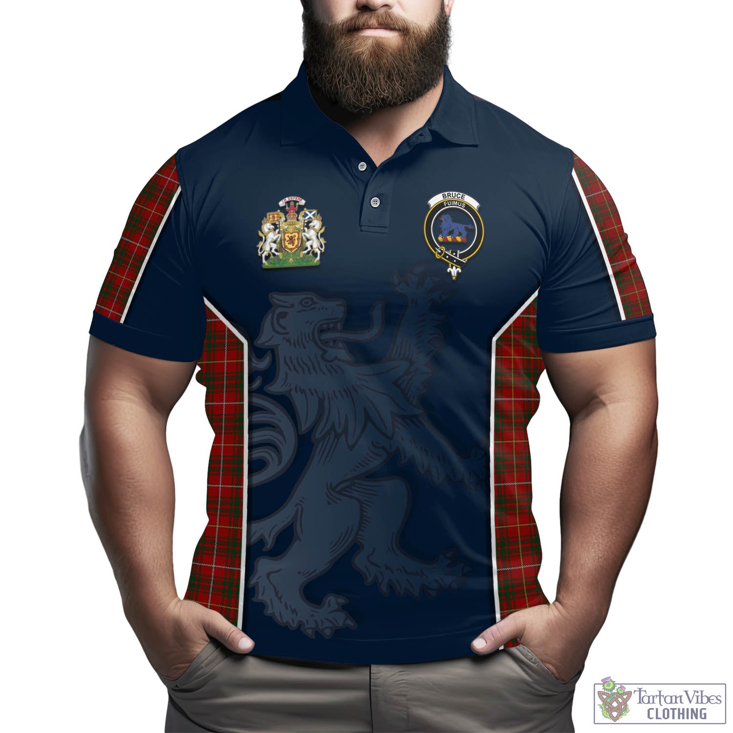 Tartan Vibes Clothing Bruce Tartan Men's Polo Shirt with Family Crest and Lion Rampant Vibes Sport Style