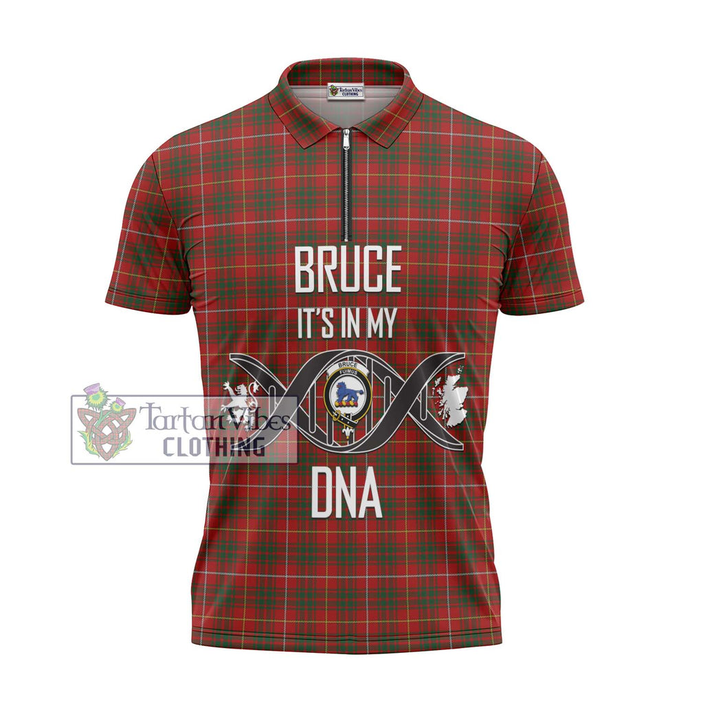 Bruce Tartan Zipper Polo Shirt with Family Crest DNA In Me Style - Tartanvibesclothing Shop