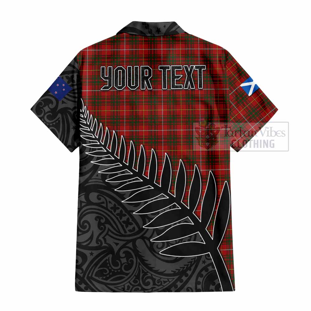 Tartan Vibes Clothing Bruce Crest Tartan Short Sleeve Button Shirt with New Zealand Silver Fern Half Style