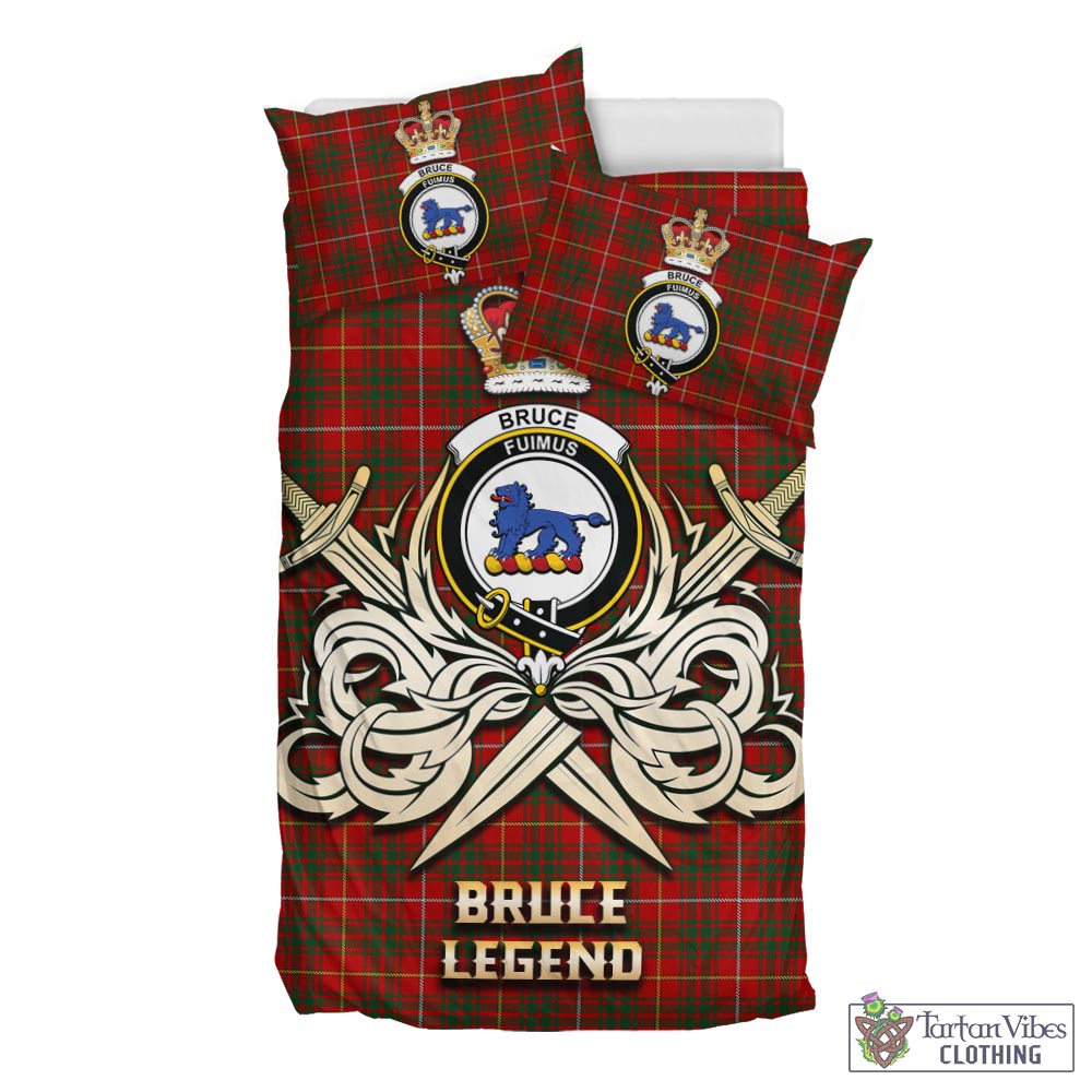 Tartan Vibes Clothing Bruce Tartan Bedding Set with Clan Crest and the Golden Sword of Courageous Legacy