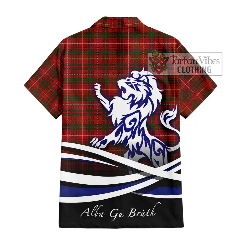 Bruce Tartan Short Sleeve Button Shirt with Alba Gu Brath Regal Lion Emblem - Tartanvibesclothing Shop