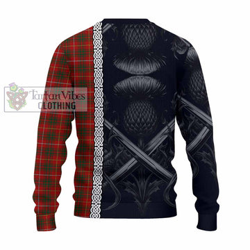 Bruce Tartan Knitted Sweater with Family Crest Cross Sword Thistle Celtic Vibes