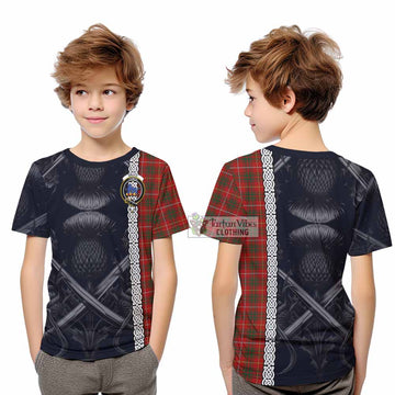 Bruce Tartan Kid T-Shirt with Family Crest Cross Sword Thistle Celtic Vibes