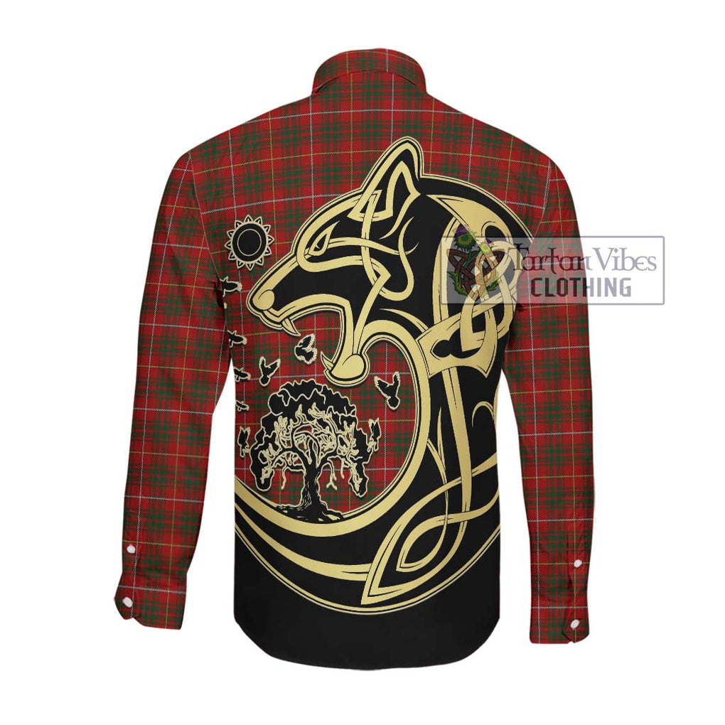 Bruce Tartan Long Sleeve Button Shirt with Family Crest Celtic Wolf Style Men's Shirt - Tartan Vibes Clothing