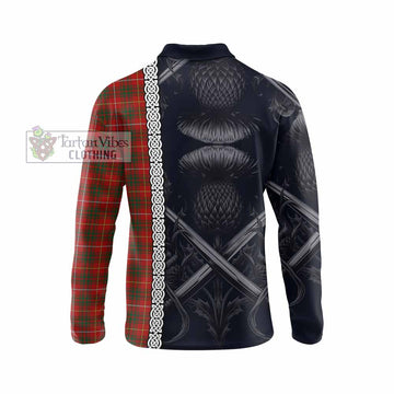 Bruce Tartan Long Sleeve Polo Shirt with Family Crest Cross Sword Thistle Celtic Vibes