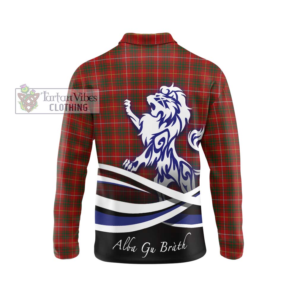 Bruce Tartan Long Sleeve Polo Shirt with Alba Gu Brath Regal Lion Emblem - Tartanvibesclothing Shop