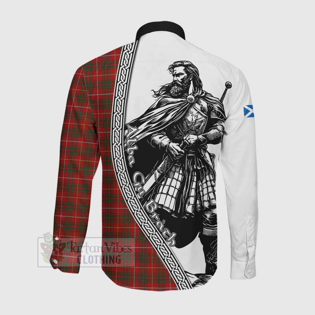 Tartan Vibes Clothing Bruce Tartan Clan Crest Long Sleeve Button Shirt with Highlander Warrior Celtic Style