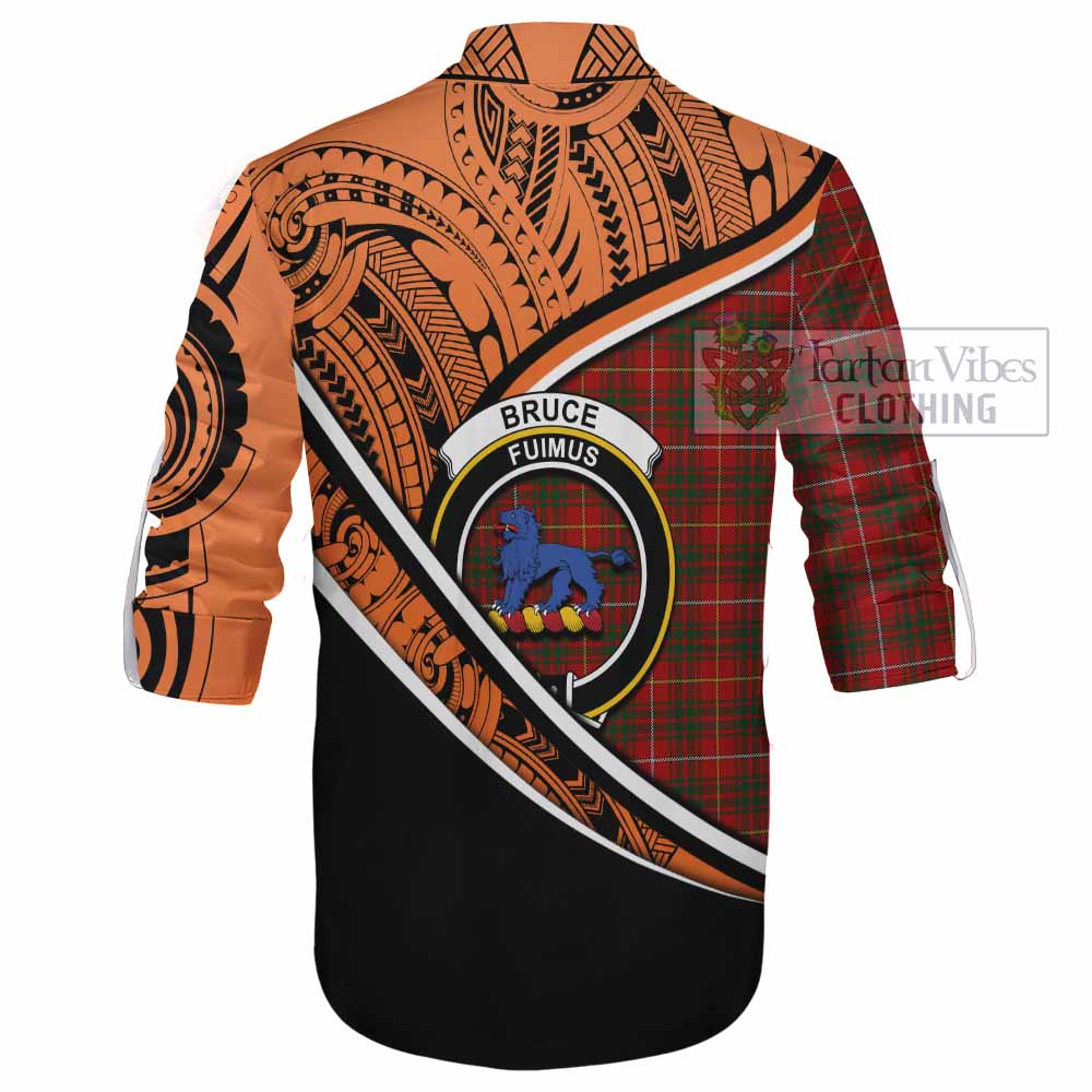 Tartan Vibes Clothing Bruce Crest Tartan Ghillie Kilt Shirt with Maori Tattoo Style - Orange Version