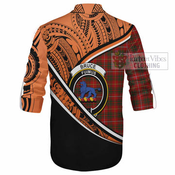 Bruce Crest Tartan Ghillie Kilt Shirt with Polynesian Vibes Style - Orange Version