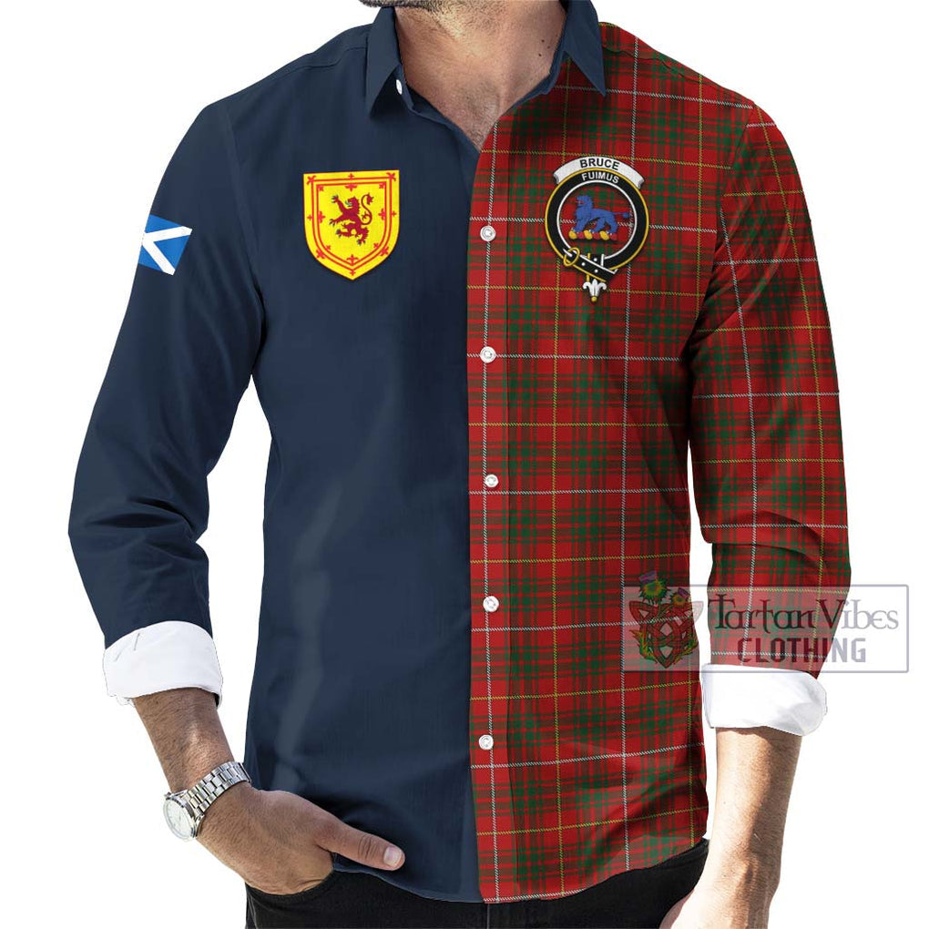 Tartan Vibes Clothing Bruce Tartan Long Sleeve Button Shirt with Scottish Lion Royal Arm Half Style