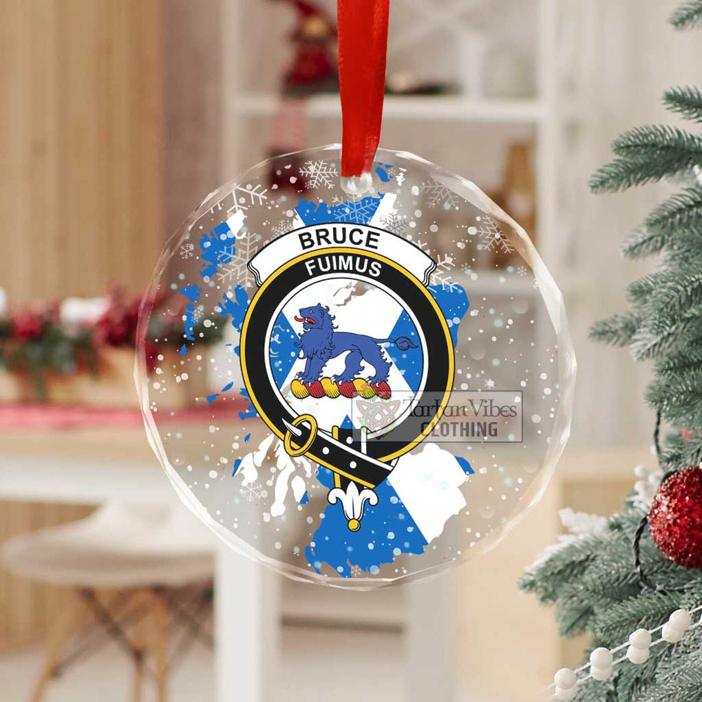 Tartan Vibes Clothing Bruce Clan Crest Christmas Glass Ornament with Scotland Map