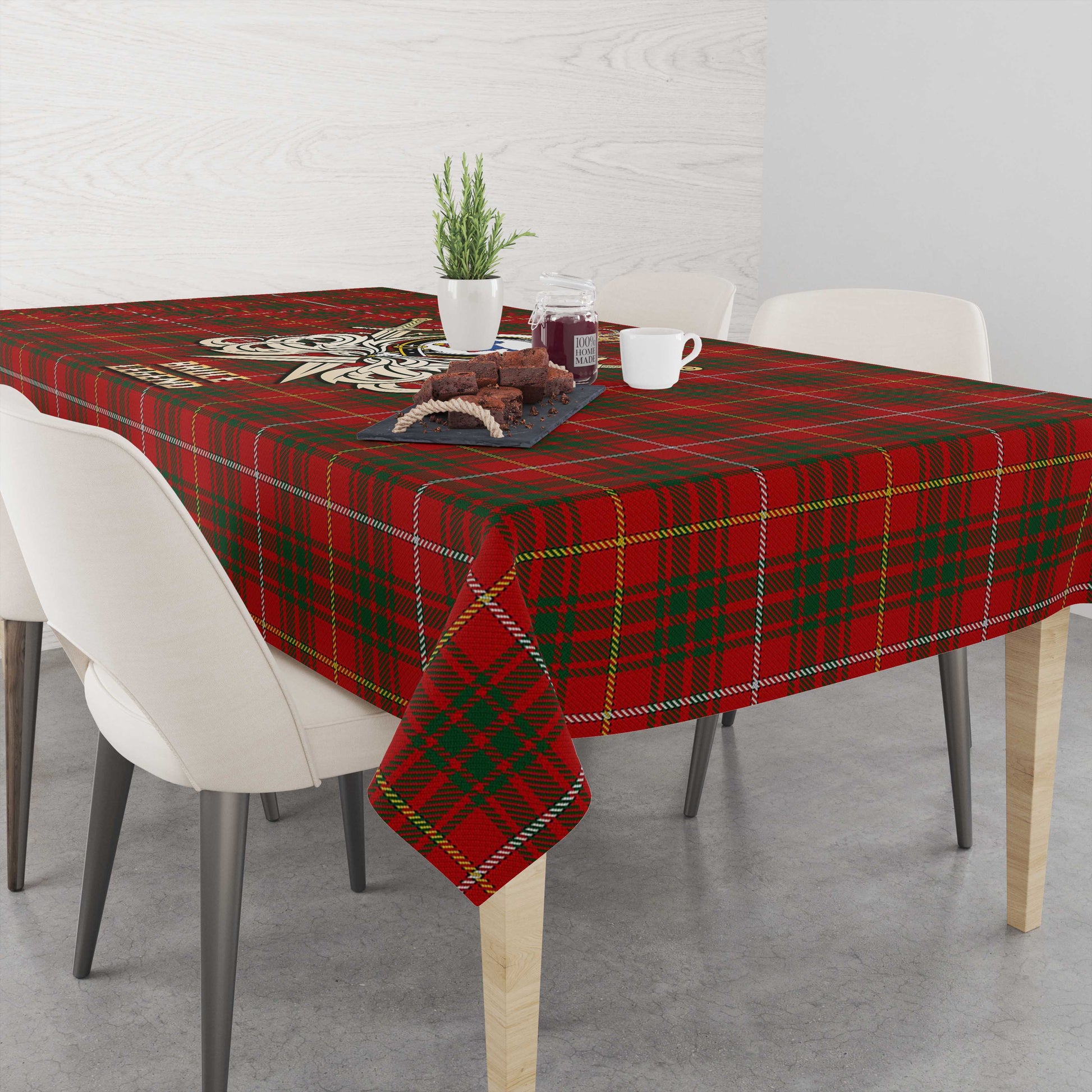 Tartan Vibes Clothing Bruce Tartan Tablecloth with Clan Crest and the Golden Sword of Courageous Legacy