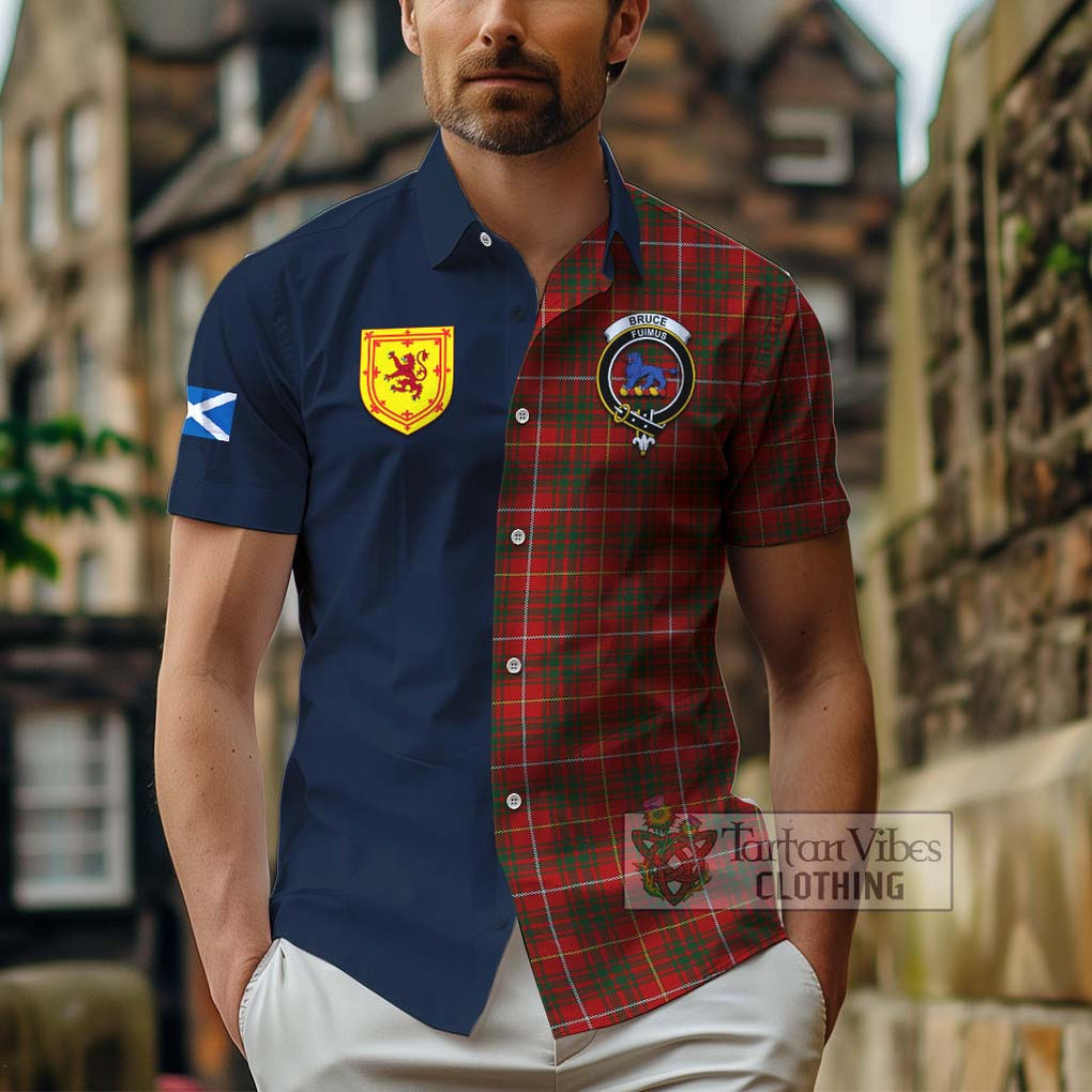 Tartan Vibes Clothing Bruce Tartan Short Sleeve Button Shirt with Scottish Lion Royal Arm Half Style