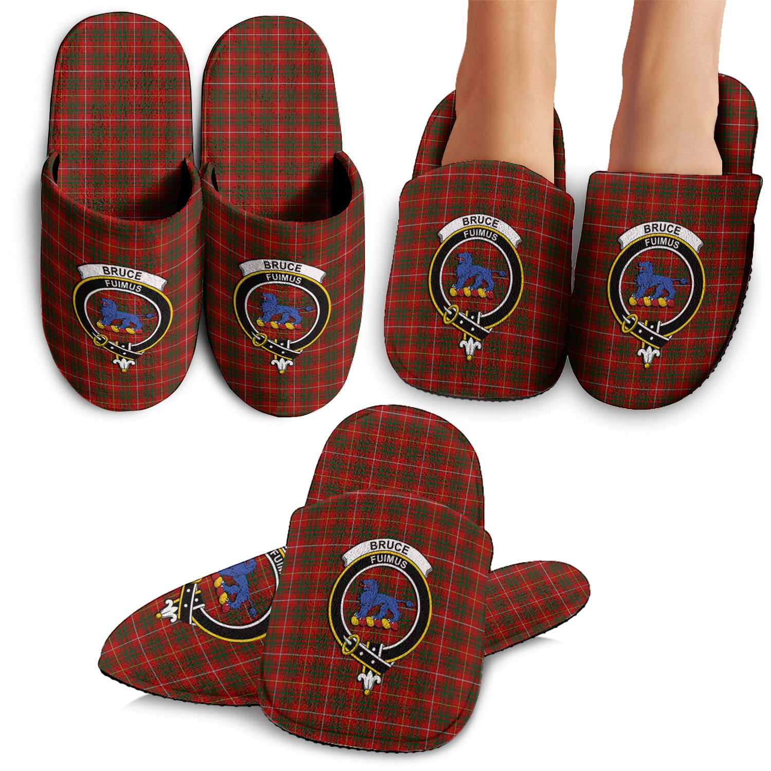 Bruce Tartan Home Slippers with Family Crest - Tartanvibesclothing